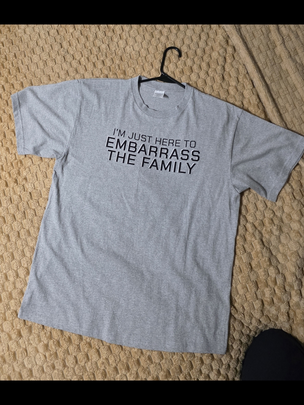 Men's Gray Graphic Tee - "I'm Just Here to Embarrass the Family"